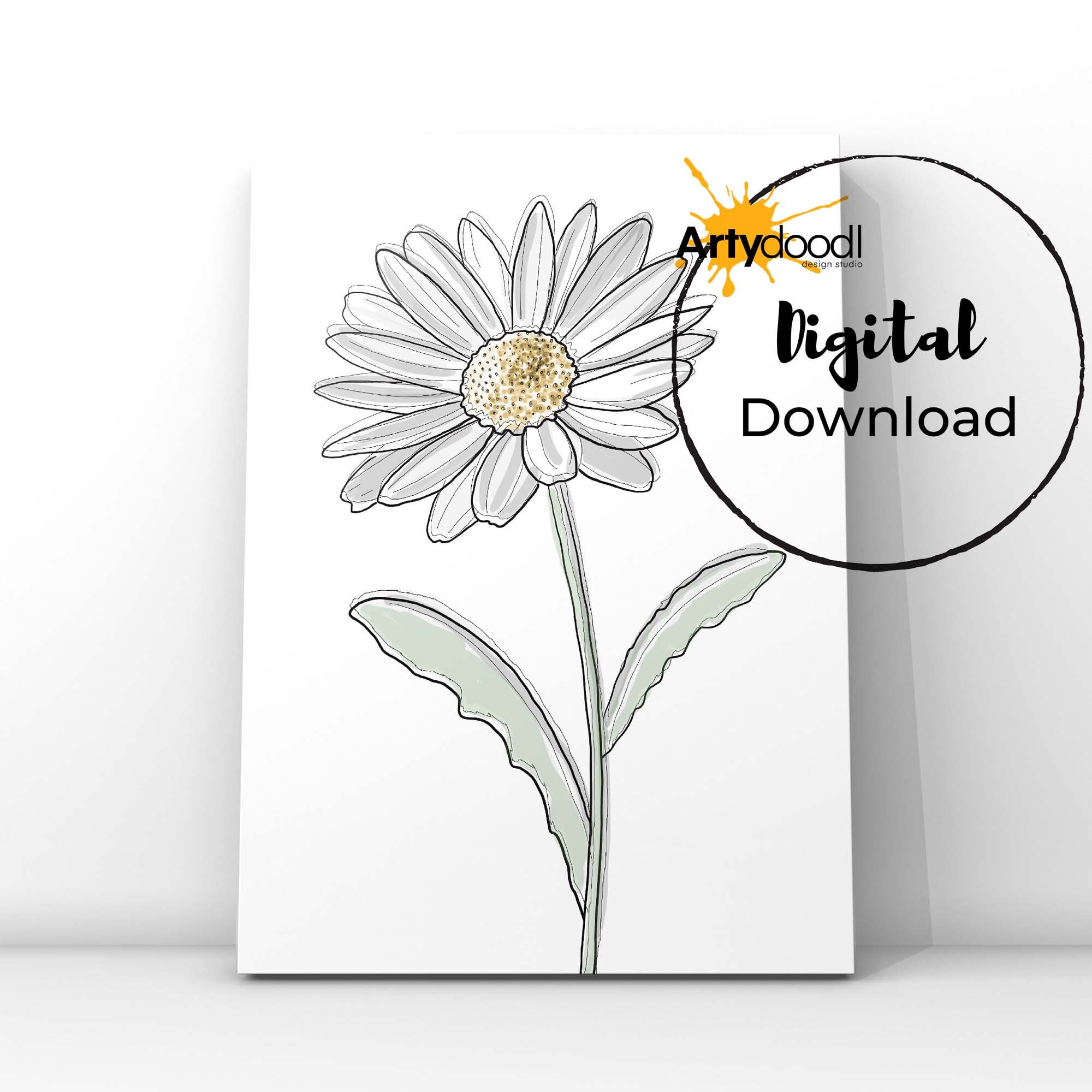 Daisy Illustration DIGITAL DOWNLOAD FILE Simple Flower Wall Art ...