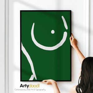 Green Wall Decor | Female  Boob Poster Print | Female Abstract Figure Studies Life Drawing Poster | Framed, Unframed Poster or Canvas