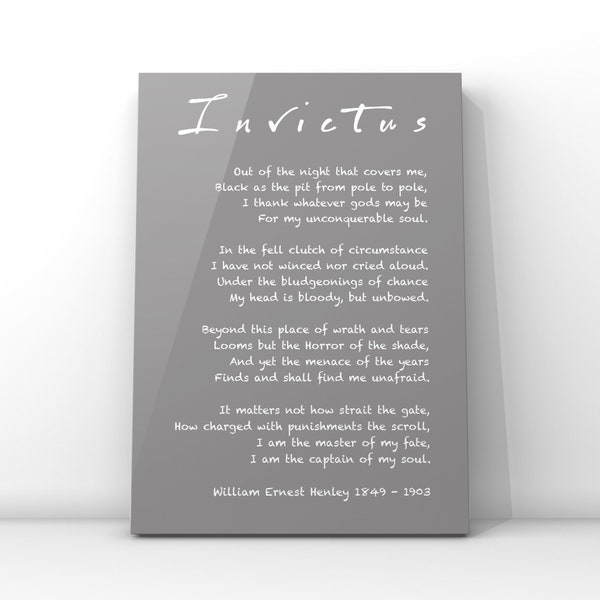 Invictus Poem Print William Ernest Henley, Poesía contemporánea Decoración de arte de pared en gris y blanco, Tamaños de impresión de póster SIN MARCO 8x10"- 24x36"