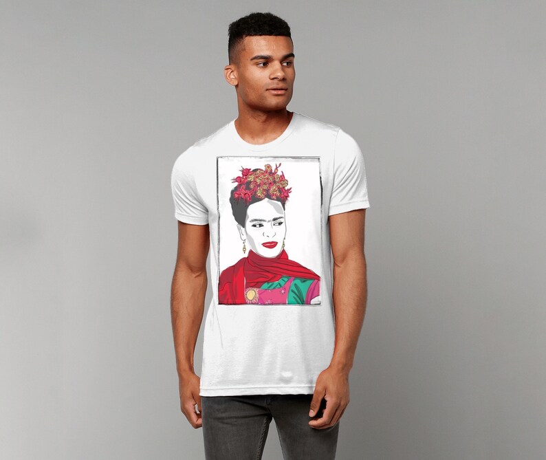 White Frida Kahlo T-Shirt Bella Canvas 100/% White Cotton Unisex Tee for Men and Women