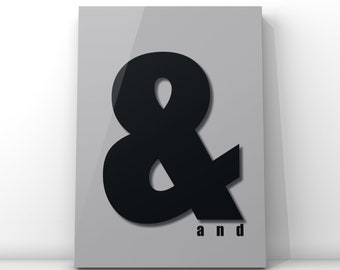 Grey Ampersand Sign Print, Grey And Sign Wall Art Print, Grey Home Office Decor