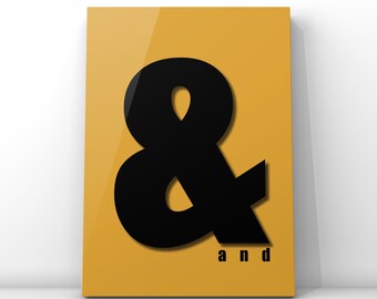 Yellow Ampersand Sign Print, And Sign Wall Art Print, Home Office Decor