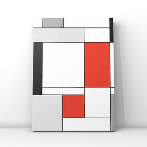 Mondrian Print in Red Black White and Grey Mid Century Modern Wall Art, Geometric Poster Print | Framed, Unframed Poster or Canvas