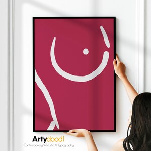 Deep Pink Wall Decor | Female  Boob Poster Print | Female Abstract Life Drawing Poster | Framed, Unframed Poster or Canvas