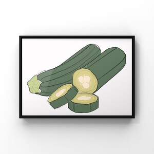 Courgette Print, Green Kitchen Wall Art | Vegetable Poster | PRINTED WITH FRAME Options