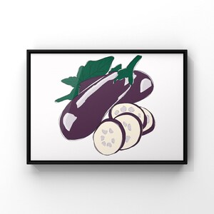Purple Aubergine Vegetable Print, Kitchen Wall Decor | Framed, Unframed Poster or Canvas