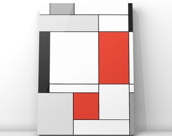 Mondrian Print in Red Black White and Grey Mid Century Modern Wall Art, Geometric Poster Print, UNFRAMED Print