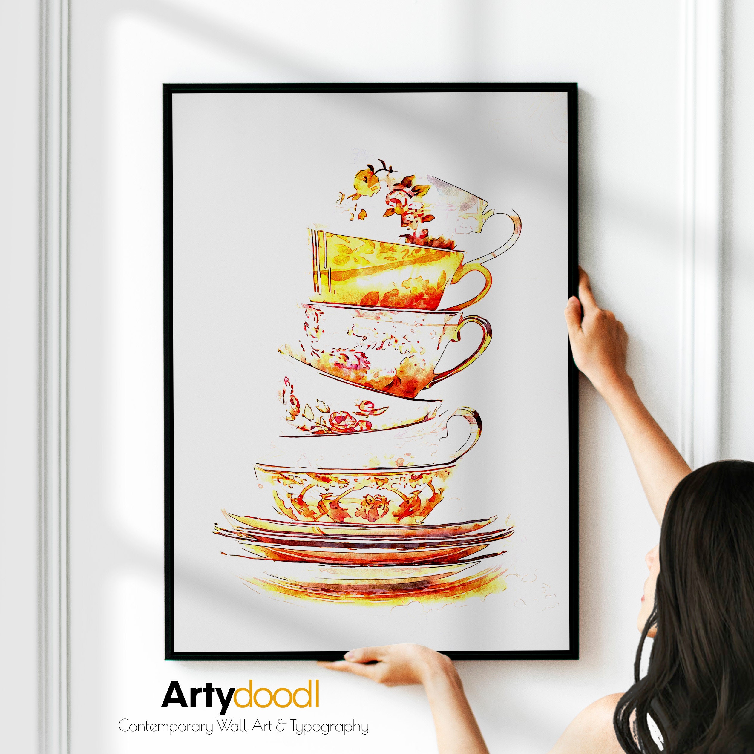 Colourful Orange and Pink Kitchen Wall Art Print Simple Vibrant ...