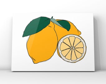 Yellow Lemon Print Kitchen Art Prints Lemons Wall Decor, UNFRAMED Print