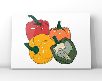 Paprika Gemüse Illustration Poster Kunst, Wandkunst und Dekor für die Küche, Druck ohne Rahmen