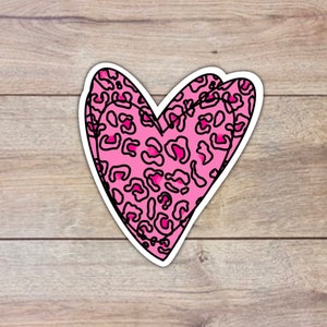 Cheetah print stickers, heart stickers, leopard gifts for friend, animal print stickers, hand drawn stickers for laptop, pink cheetah
