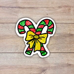 Candy cane sticker, holiday sticker, stocking stuffer for kids, hand drawn stickers, Christmas gift for friend, vinyl stickers for laptop.