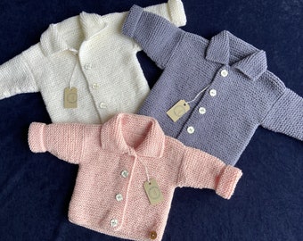 Hand Knitted Baby Cardigan with Collar