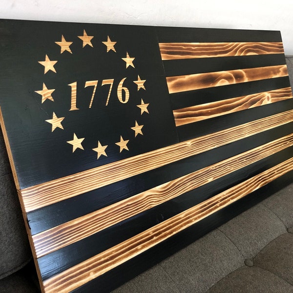 Rustic "1776" Betsy Ross American Founding Wooden Flag Home Décor Personalized Gift Handmade Custom Woodwork Vintage Style Wall Hanging Sign