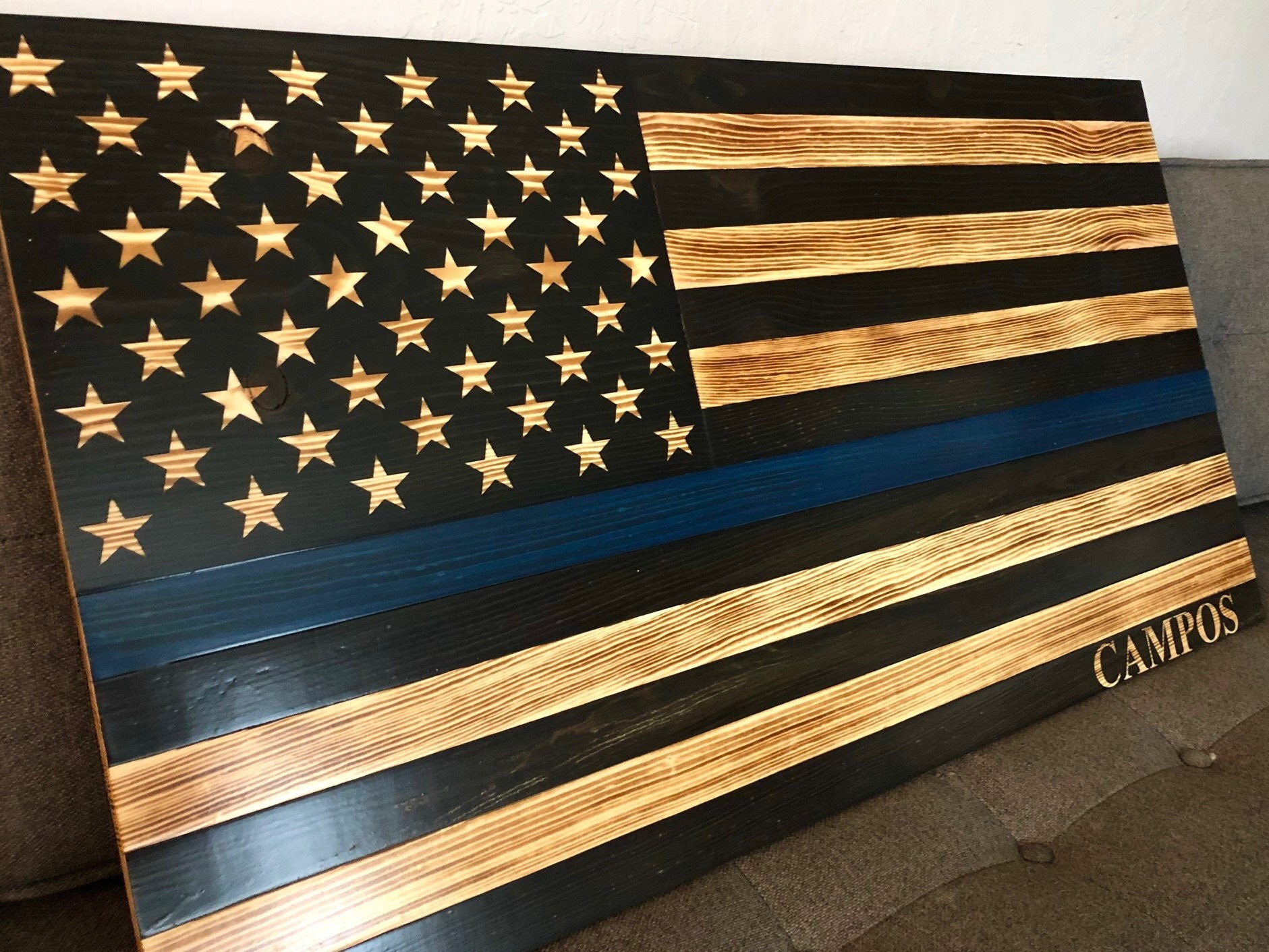 Thin Blue Line Flag, Wooden Police Flag, Thin Blue Line, First Responder Custom Woodwork Home ...