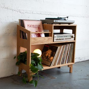 The "A-Side" WHITE OAK Vinyl Record Storage  Cabinet