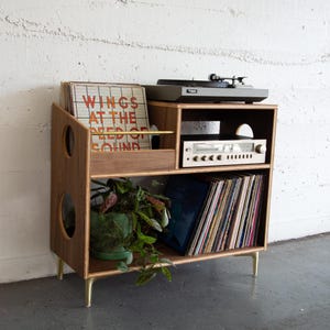Large Walnut Vinyl Storage Record Player Stand, Solid Walnut