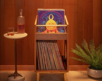 Walnut Vinyl Record Cabinet | Mid Century Modern LP Storage | Holds 120+ Records