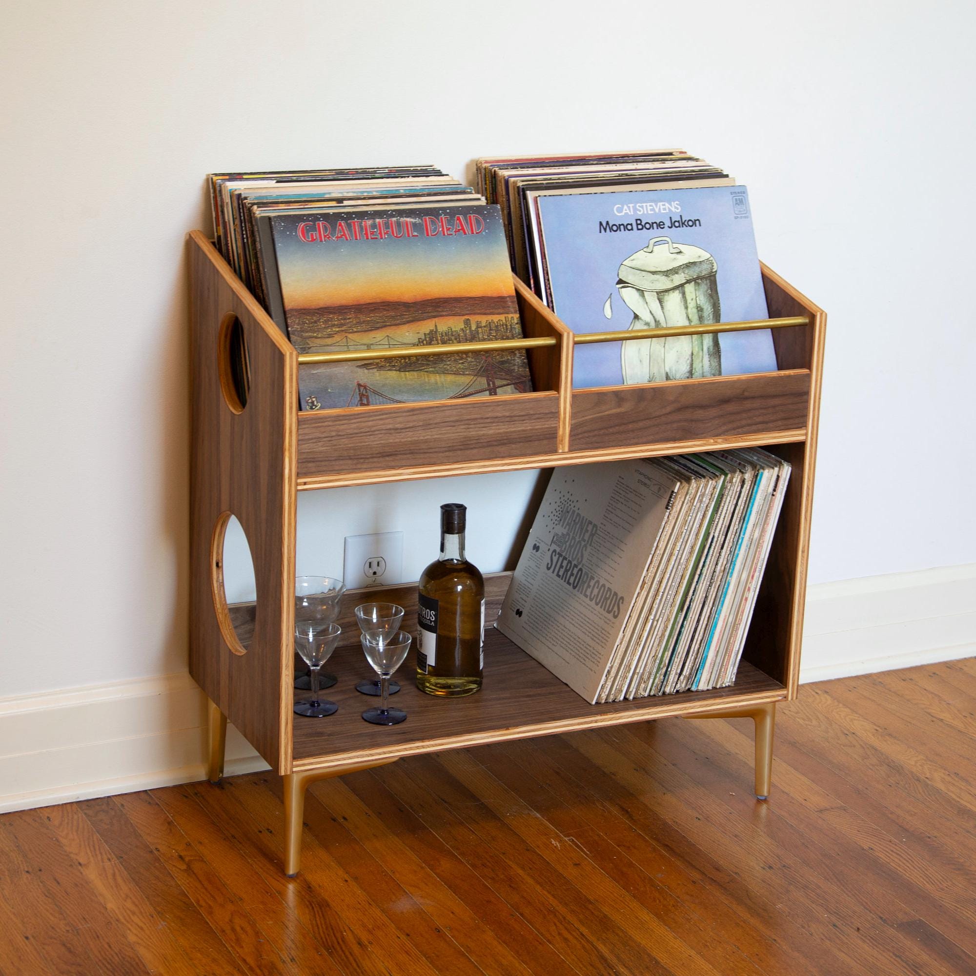 The "Double Sidekick" WALNUT Edition Vinyl Record Storage Cabinet