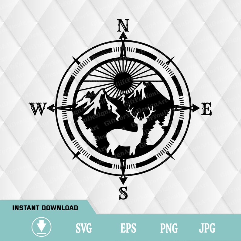 Mountains And Trees Compass SVG File Gift Idea Instant | Etsy