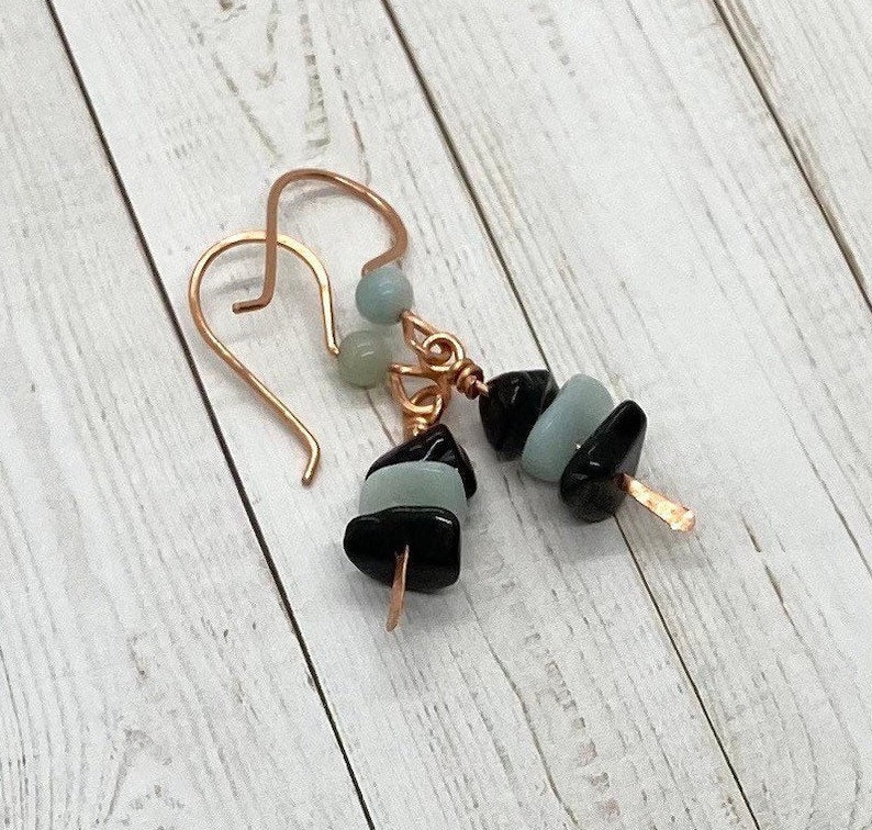 Hammered Copper Earrings Black and Blue Earrings Teen Gift Amazonite Jewelry College Graduation Gift Best Friend Birthday Gift for Her