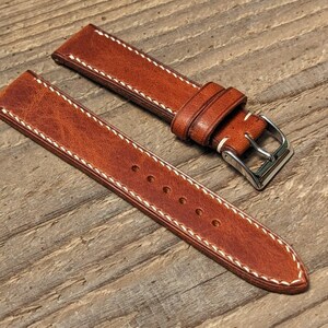 Horween English Tan Dublin Leather Watch Strap | Custom Handmade Band 18mm, 19mm, 20mm, 21mm, 22mm, 23mm, 24mm, | Full Stitch Band