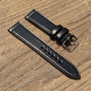 Shell Cordovan Black Shinki Leather Watch Strap | Custom Handmade Watch Band 18mm, 19mm, 20mm, 21mm, 22mm, 24mm, | Horsebutt Watch Band