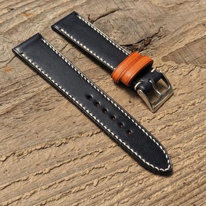 Wickett & Craig Navy Leather Watch Strap | Custom Handmade Band 18mm, 19mm, 20mm, 21mm, 22mm, 23mm, 24mm, | Harness Full Stitch band