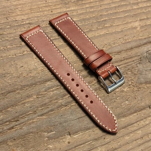 Buttero Cognac Leather Watch Strap | Custom Handmade Watch Band 18mm, 19mm, 20mm, 21mm, 22mm, 23mm, 24mm, | Box Stitch Strap