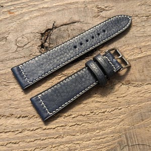 Horween Navy Chromepak Pebbled Leather Watch Strap | Custom Handmade Watch Band 18mm, 19mm, 20mm, 21mm, 22mm, 23mm, 24mm, | Box Stitch