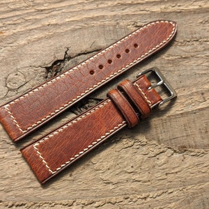 Horween English Tan Derby Leather Watch Strap | Custom Handmade Watch Band 18mm, 19mm, 20mm, 21mm, 22mm, 23mm, 24mm, | Box Stitch Strap