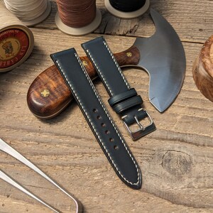Horween Navy Chromexcel Leather Watch Strap | Custom Handmade Band 18mm, 19mm, 20mm, 21mm, 22mm, 23mm, 24mm, | Full Stitch Strap Band