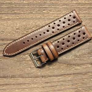Horween Natural Chromexcel Leather Watch Strap | Custom Handmade Watch Band 18mm, 19mm, 20mm, 21mm, 22mm, 23mm, 24mm, | Full Stitch Rally
