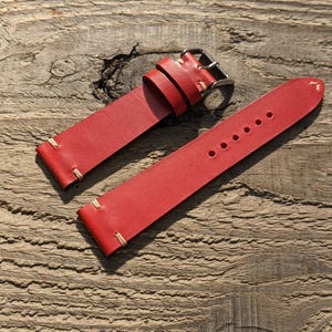 Buttero Red Leather Watch Strap | Custom Handmade Watch Band 18mm, 19mm, 20mm, 21mm, 22mm, 24mm, | Vintage Bespoke Strap