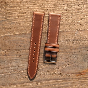 Horween Chromexcel Natural Leather Watch Strap Bespoke Full Stitch Band 18mm, 19mm, 20mm, 21mm, 22mm, 24mm, Matching Thread