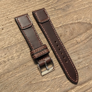Horween Brown Chromexcel Leather Watch Strap | Custom Handmade Band 16mm, 17mm, 18mm, 19mm, 20mm, 21mm, 22mm, | Reverso Leather Strap