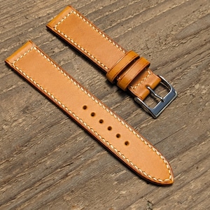 Buttero Mustard Leather Watch Strap | Custom Handmade Watch Band 18mm, 19mm, 20mm, 21mm, 22mm, 23mm, 24mm, | Box Stitch Strap
