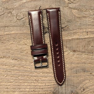 Shell Cordovan Bergundy Shinki Leather Watch Strap | Custom Handmade Watch Band 18mm, 19mm, 20mm, 21mm, 22mm, 24mm, | Horsebutt Watch Band