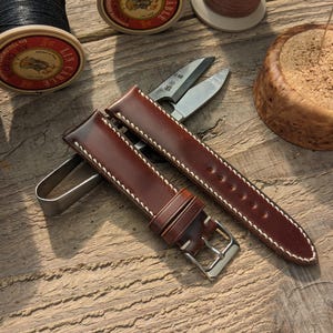 Horween Shell Cordovan Brown Leather Watch Strap | Custom Handmade Watch Band 18mm, 19mm, 20mm, 21mm, 22mm, 24mm, | Full Stitch Padded