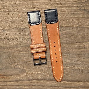Wickett & Craig Navy Leather Watch Strap | Custom Handmade Watch Band 16mm, 17mm, 18mm, 19mm, 20mm, 21mm, 22mm | Reverso Two Tone Strap
