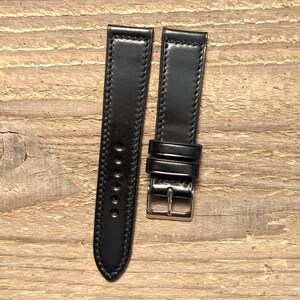Shell Cordovan Black Leather Watch Band Handmade 18mm 19mm 20mm 21mm 22mm 23mm 24mm Box Stitch Shinki Strap