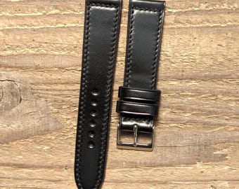 Shell Cordovan svart läderarmband handgjort 18 mm 19 mm 20 mm 21 mm 22 mm 23 mm 24 mm Box Stitch Shinki-armband