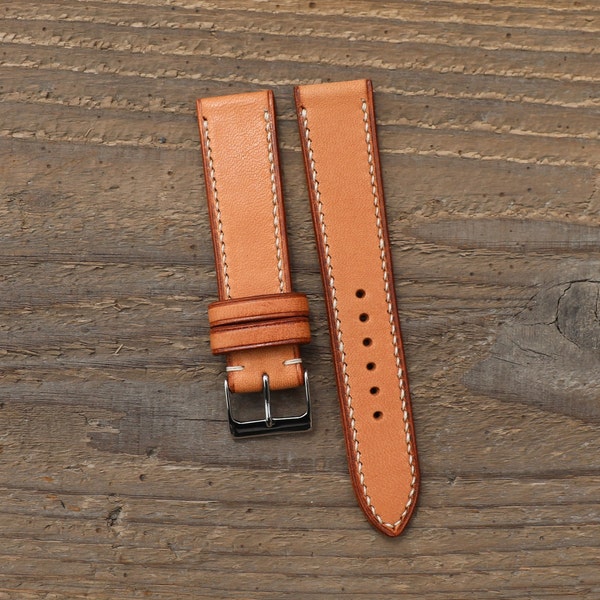 Wickett & Craig Harness Russet leather watch strap full stitch handmade, 18mm, 19mm, 20mm, 21mm, 22mm, 23mm, 24mm, USA leather
