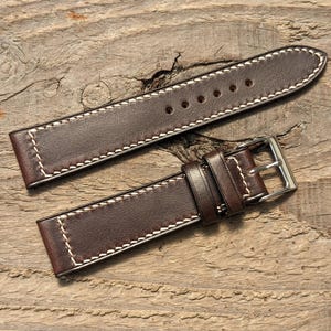 Horween Brown Chromexcel Leather Watch Strap | Custom Handmade Watch Band 18mm, 19mm, 20mm, 21mm, 22mm, 23mm, 24mm, | Box Stitch Strap