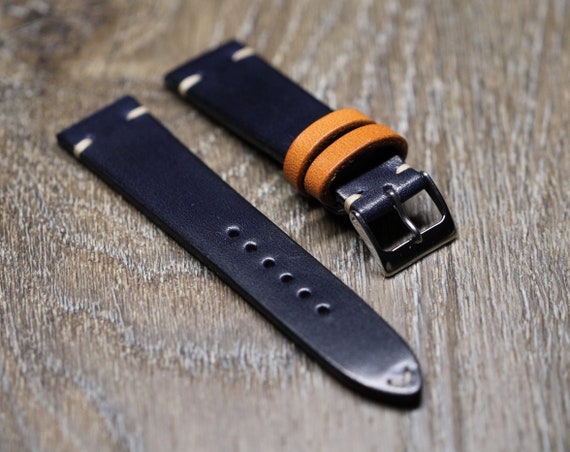 Leather Watch Strap Watch Band Wickett & Craig Traditional Harness Navy  Handmade, 18mm, 19mm, 20mm, 21mm, 22mm, 24mm, USA Leather -  Canada