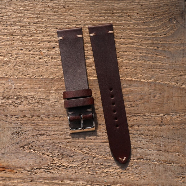 Horween Chromexcel Brown leather watch strap double stitched handmade, 18mm, 19mm, 20mm, 21mm, 22mm, 23mm, 24mm, USA leather