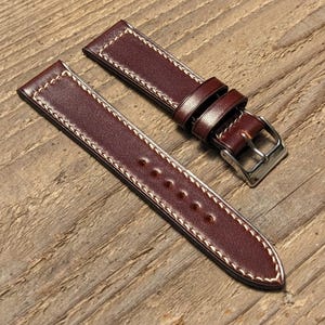Shell Cordovan Bergundy Shinki Leather Watch Strap | Custom Handmade Watch Band 18mm, 19mm, 20mm, 21mm, 22mm, 24mm, | Horsebutt Watch Band