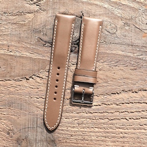 Buttero Taupe Leather Watch Strap Bespoke Padded Watch Band 18mm, 19mm, 20mm, 21mm, 22mm, 23mm, 24mm, Full Stitch Strap