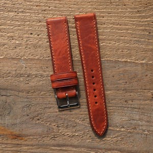 Horween English Tan Derby Leather Watch Strap | Custom Handmade Watch Band 18mm, 19mm, 20mm, 21mm, 22mm, 23mm, 24mm, | Full Stitch Strap