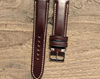 Shell Cordovan brunt läderarmband handgjort 18 mm 19 mm 20 mm 21 mm 22 mm 23 mm 24 mm helsömmad vadderad Shinki-rem